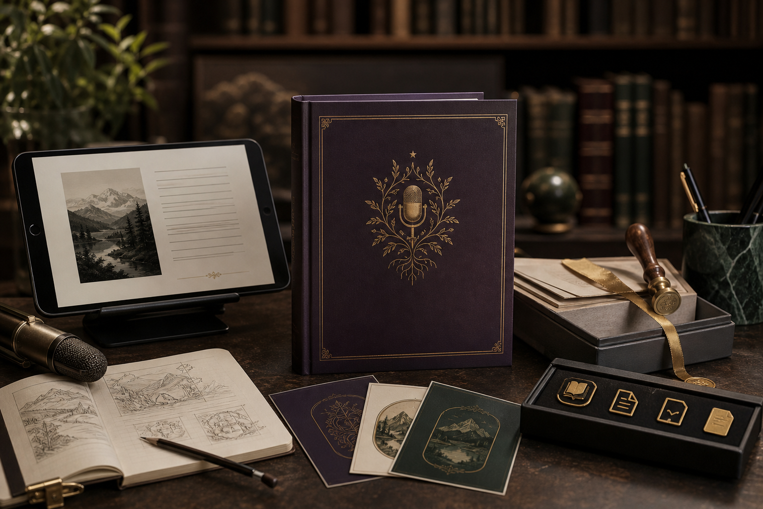 Finished hardcover book, manuscript, cover concepts, and professional publishing materials