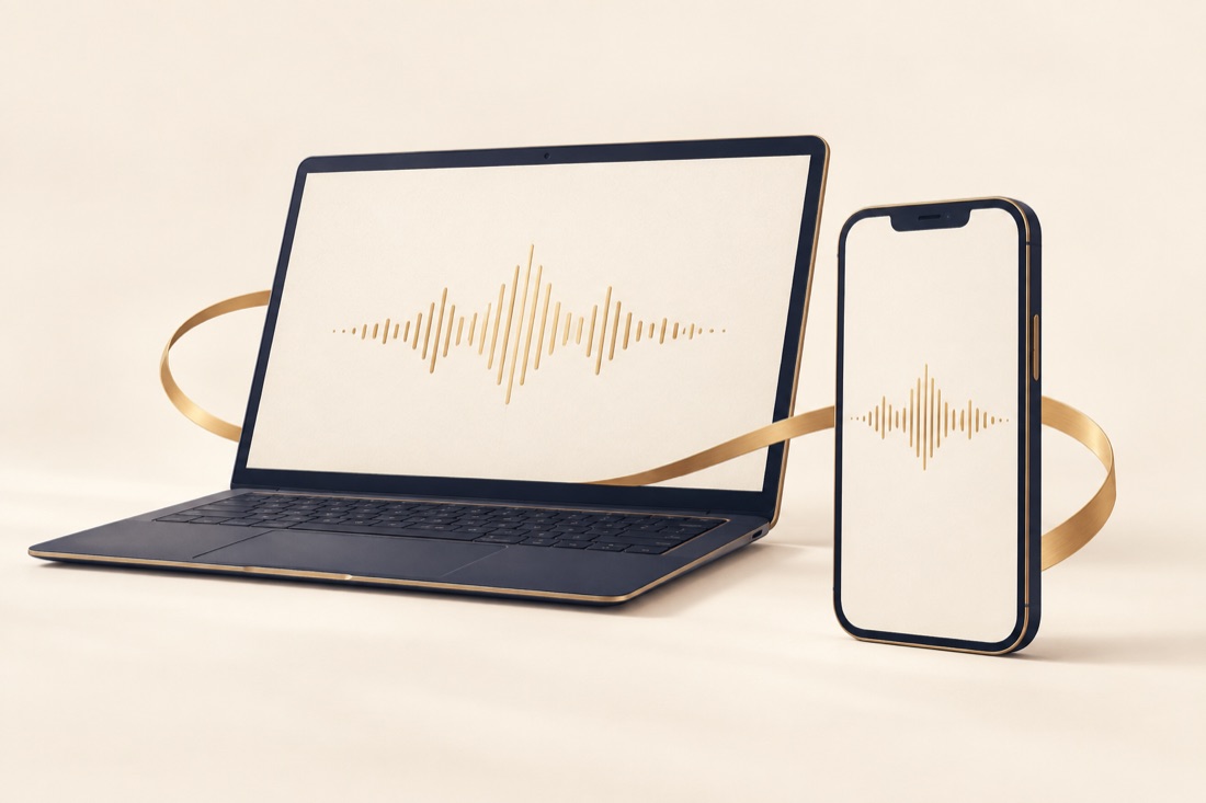 A phone and Mac beside a journal
